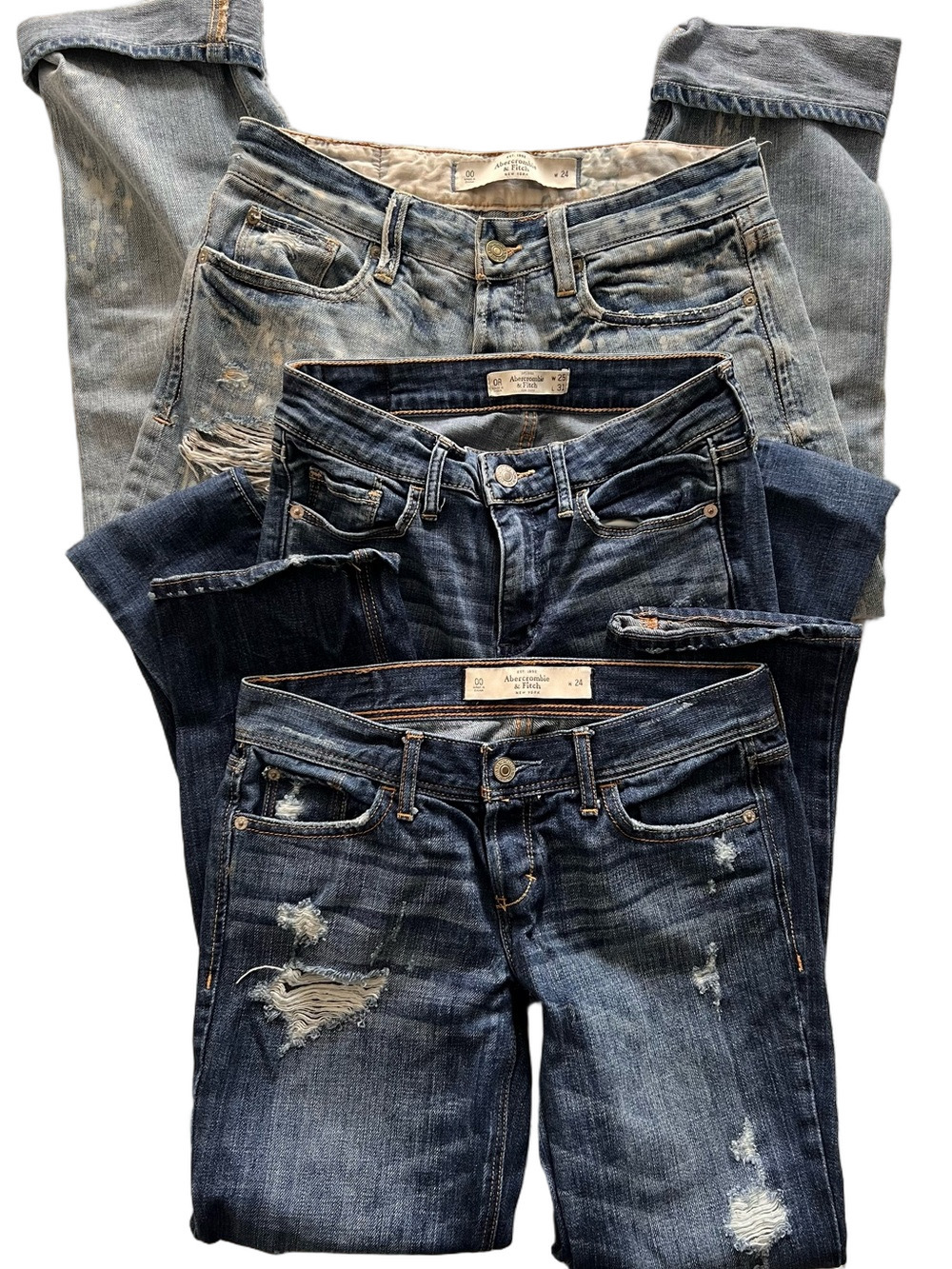 Abercrombie & Fitch Y2K Low Rise Destructed Jeans (3 Pairs) - Size 00/0